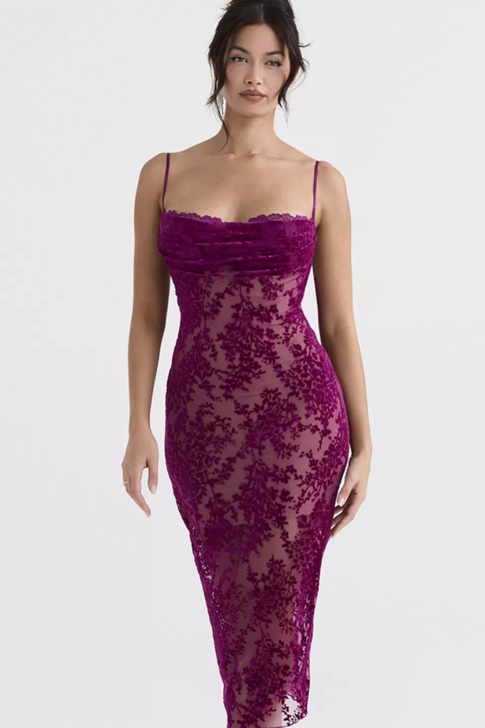 House of CB 'Ione' Cranberry Devore Midi Dress Sale