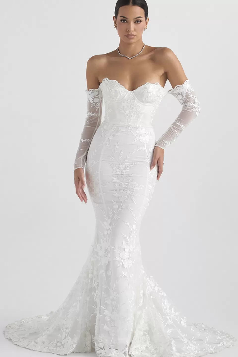 House of CB 'Isabelle' White Lace Long Sleeve Bridal Gown Hot