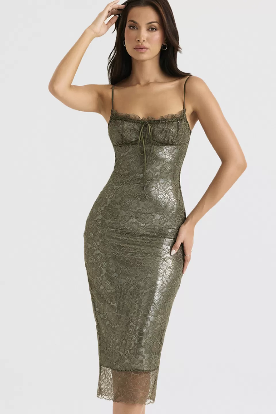 House of CB 'Isla' Olive Lace Midi Dress Discount