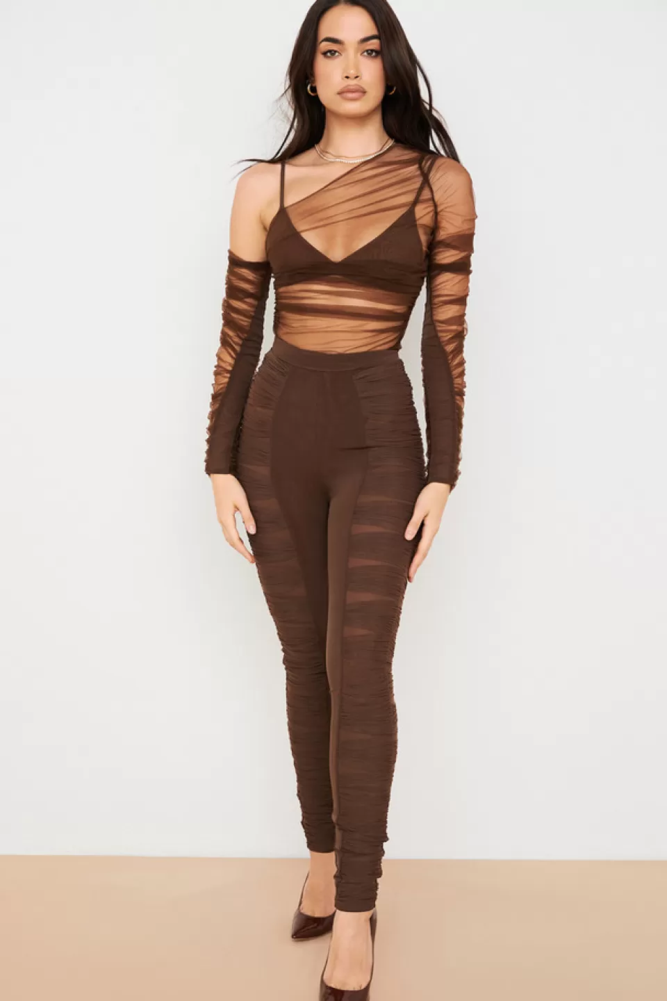 House of CB 'Isolde' Chocolate Layered Mesh Trousers Flash Sale