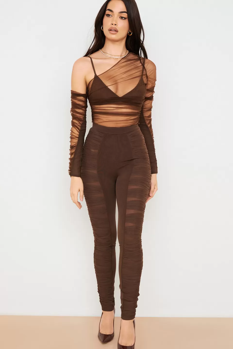 House of CB 'Isolde' Chocolate Layered Mesh Trousers Flash Sale