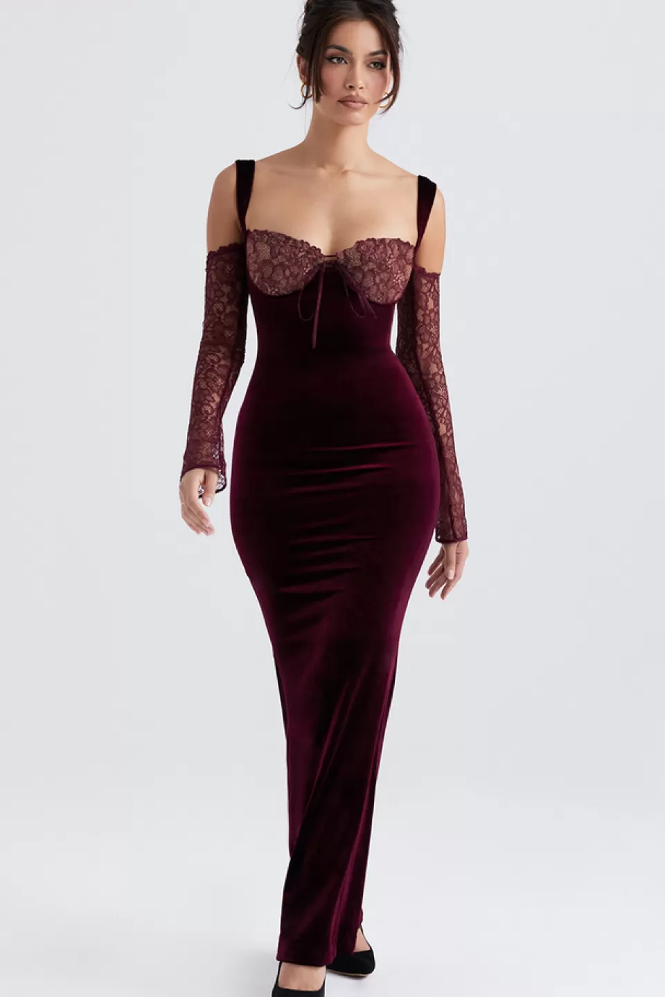 House of CB 'Ivy' Black Cherry Velvet Maxi Dress Cheap