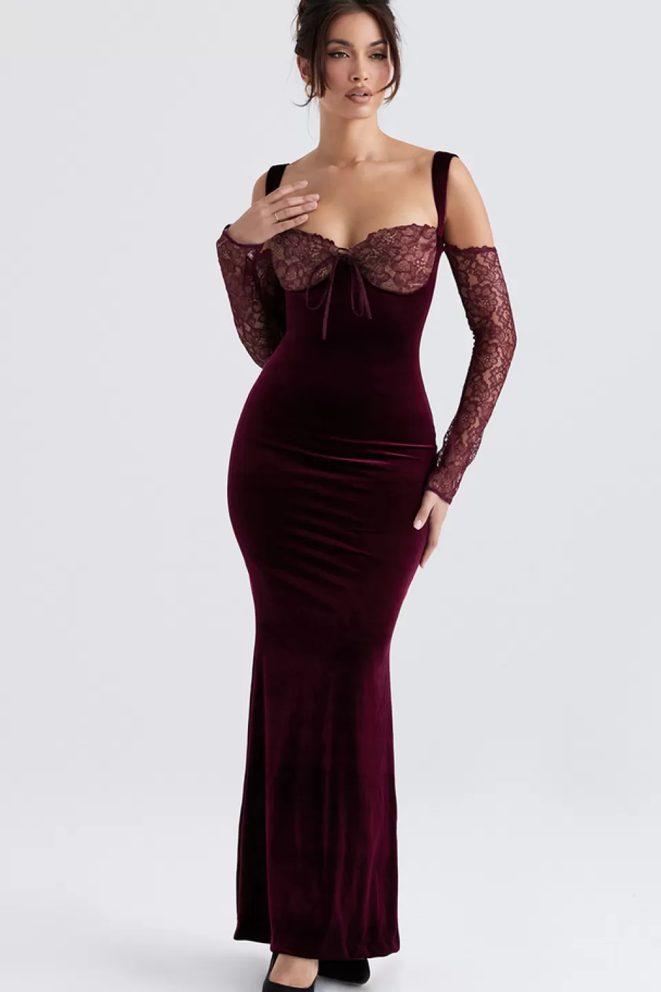 House of CB 'Ivy' Black Cherry Velvet Maxi Dress Cheap