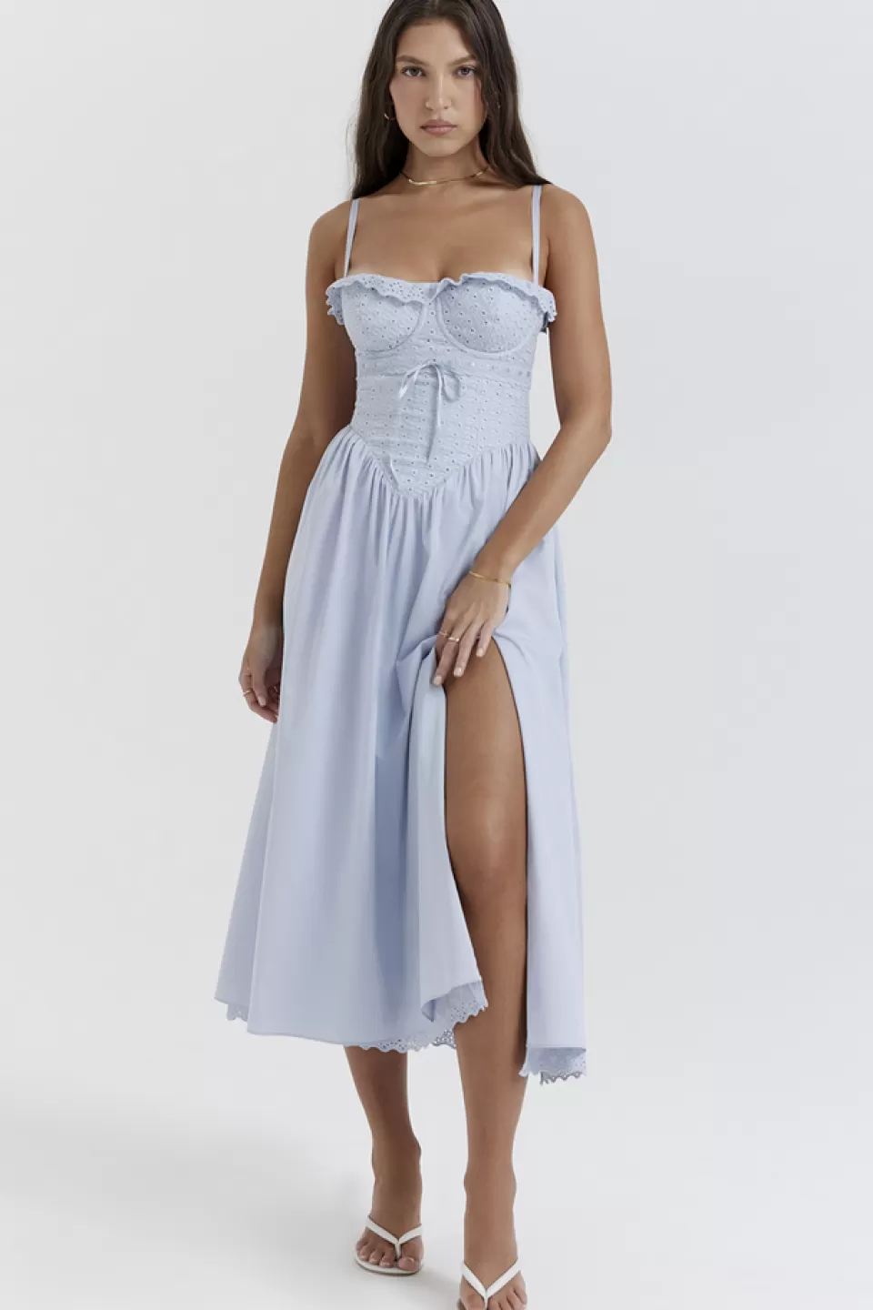 House of CB 'Jaime' Soft Blue Broderie Anglais Midi SunDress Store