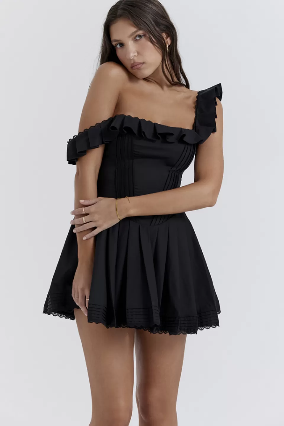 House of CB 'Jemima' Black Pin Tuck Pleated Dress Outlet