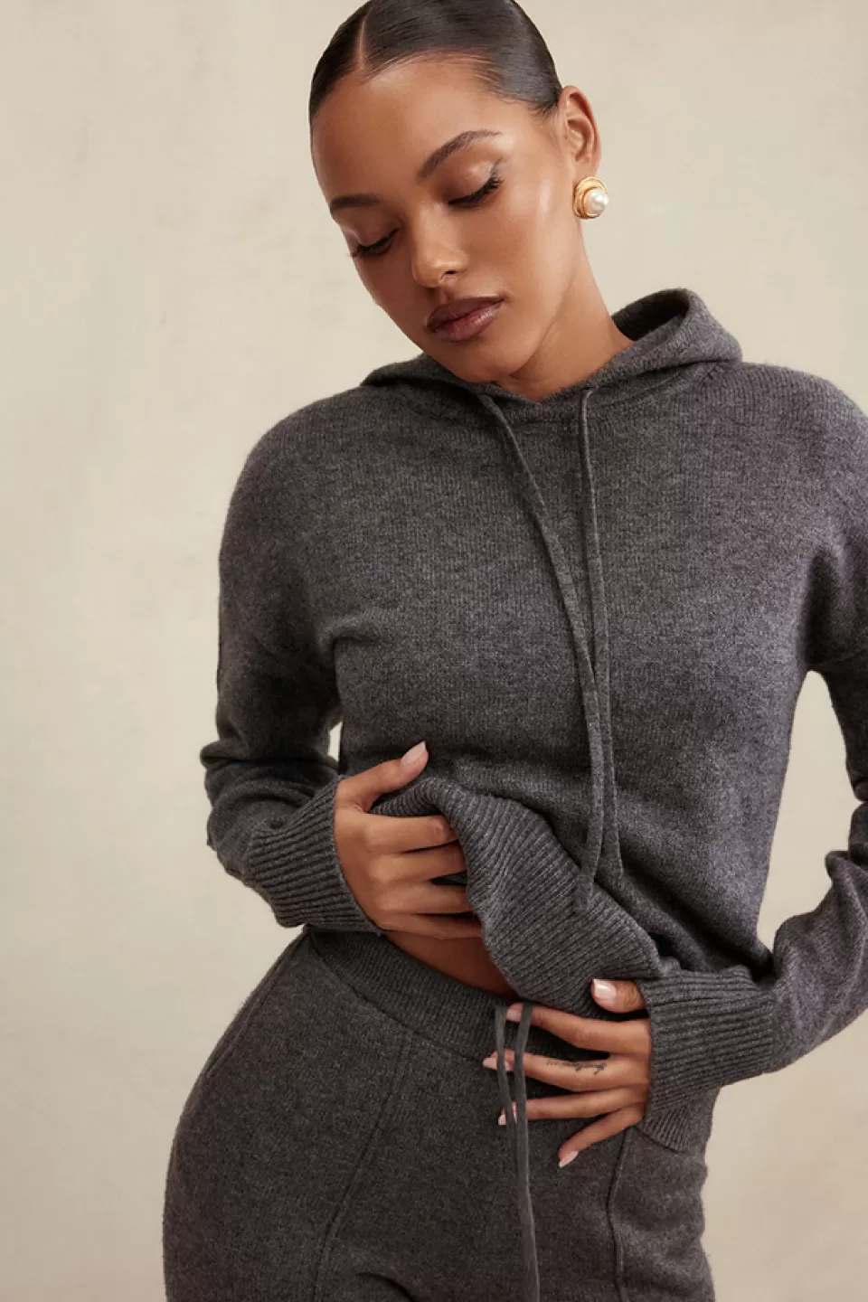 House of CB 'Jionni' Charcoal Cashmere Blend Hoodie Cheap