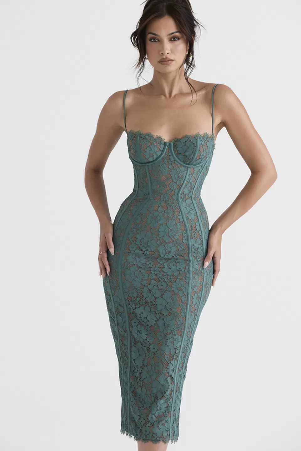 House of CB 'Joelle' Forest Lace Midi Dress Shop