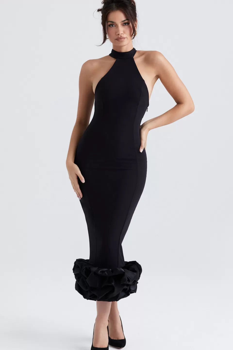 House of CB 'Juniper' Black Peplum Midi Dress Hot