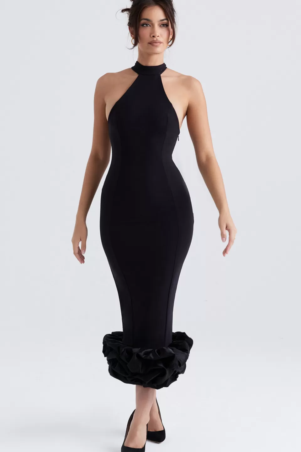 House of CB 'Juniper' Black Peplum Midi Dress Hot