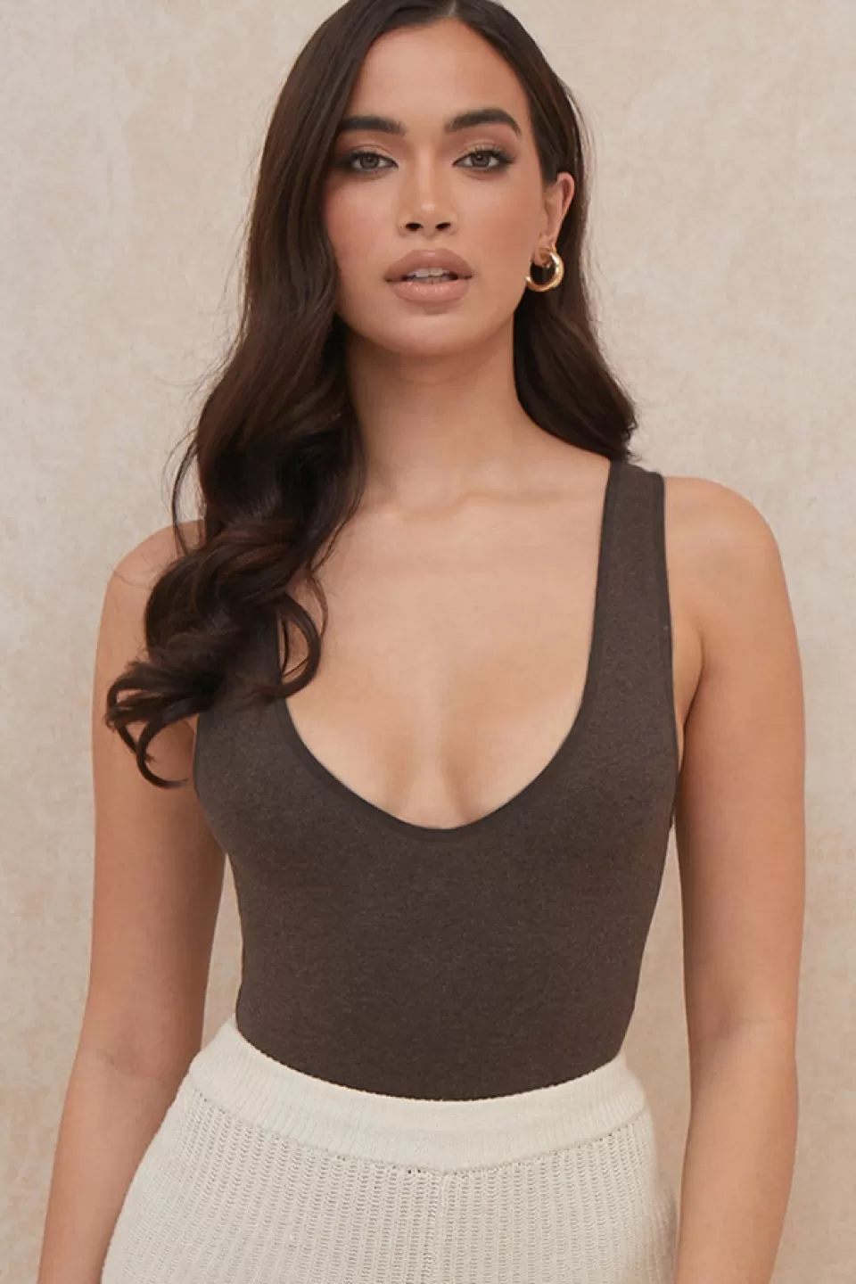 House of CB 'Karisa' Brown V-Neck Bodysuit Online