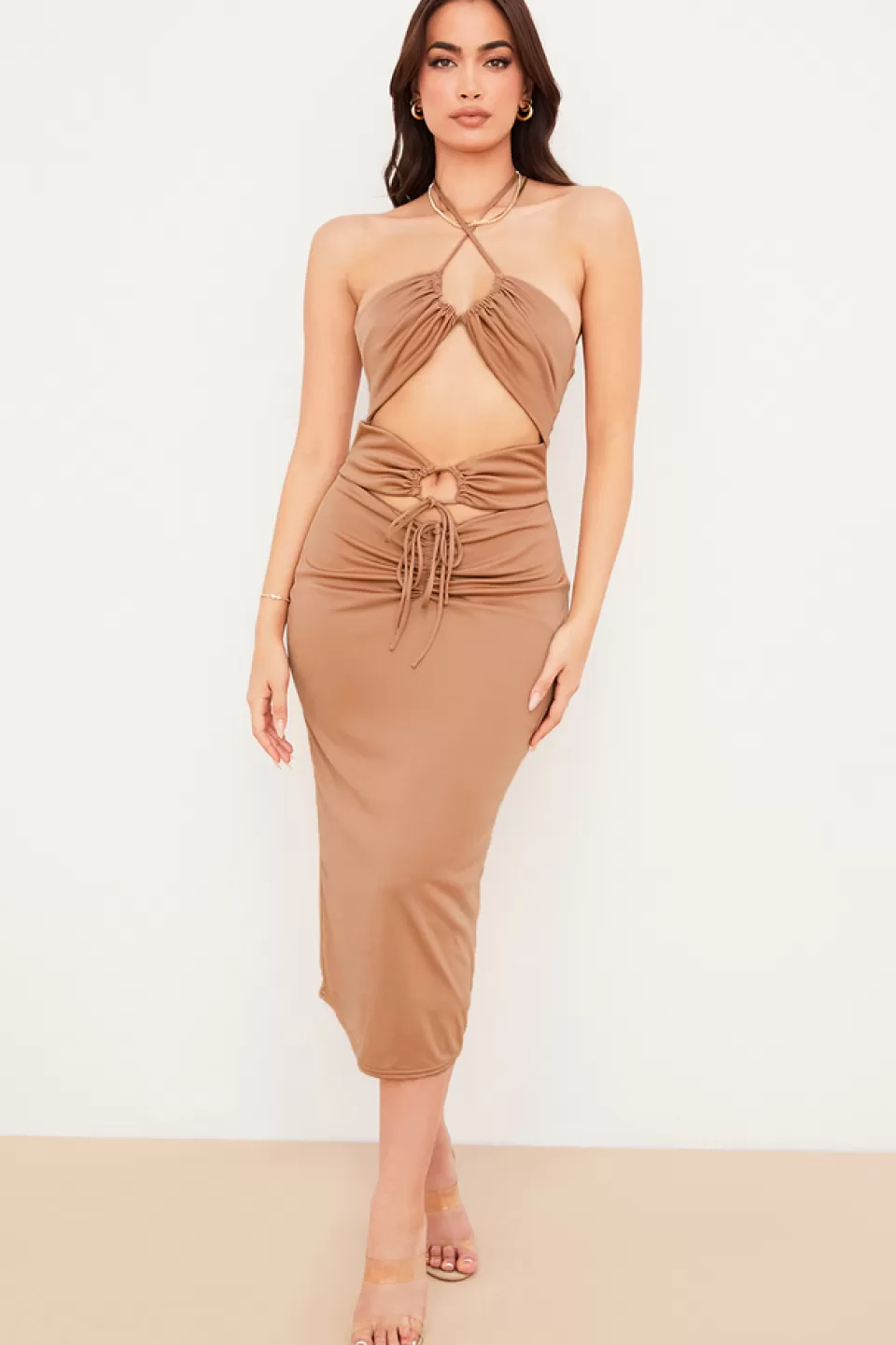 House of CB 'Kasia' Caramel Cutout Midi Dress New