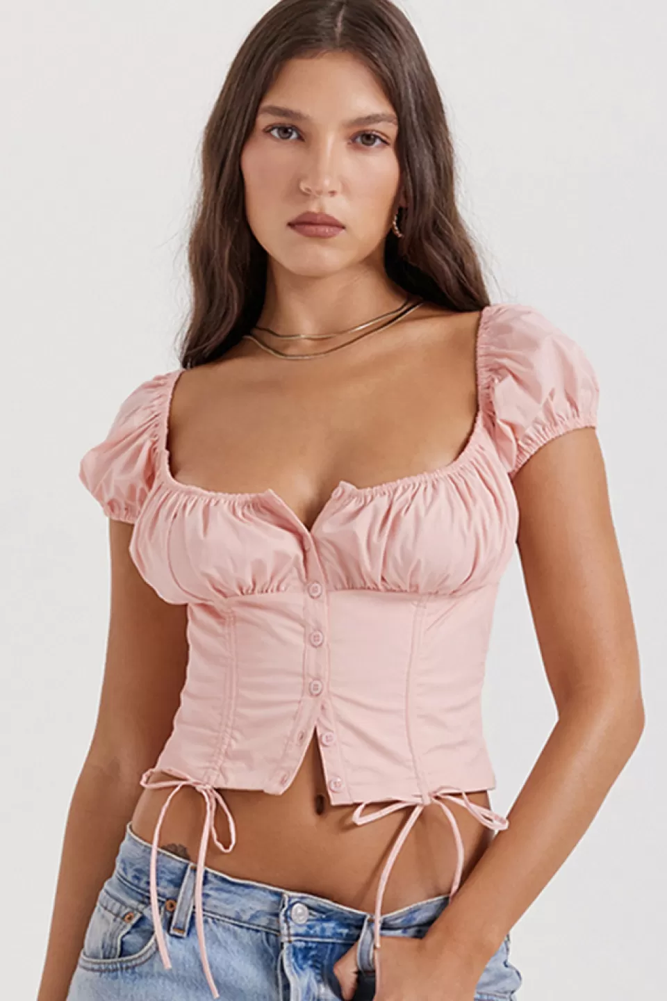 House of CB 'Kitty' Baby Pink Gathered Top Flash Sale