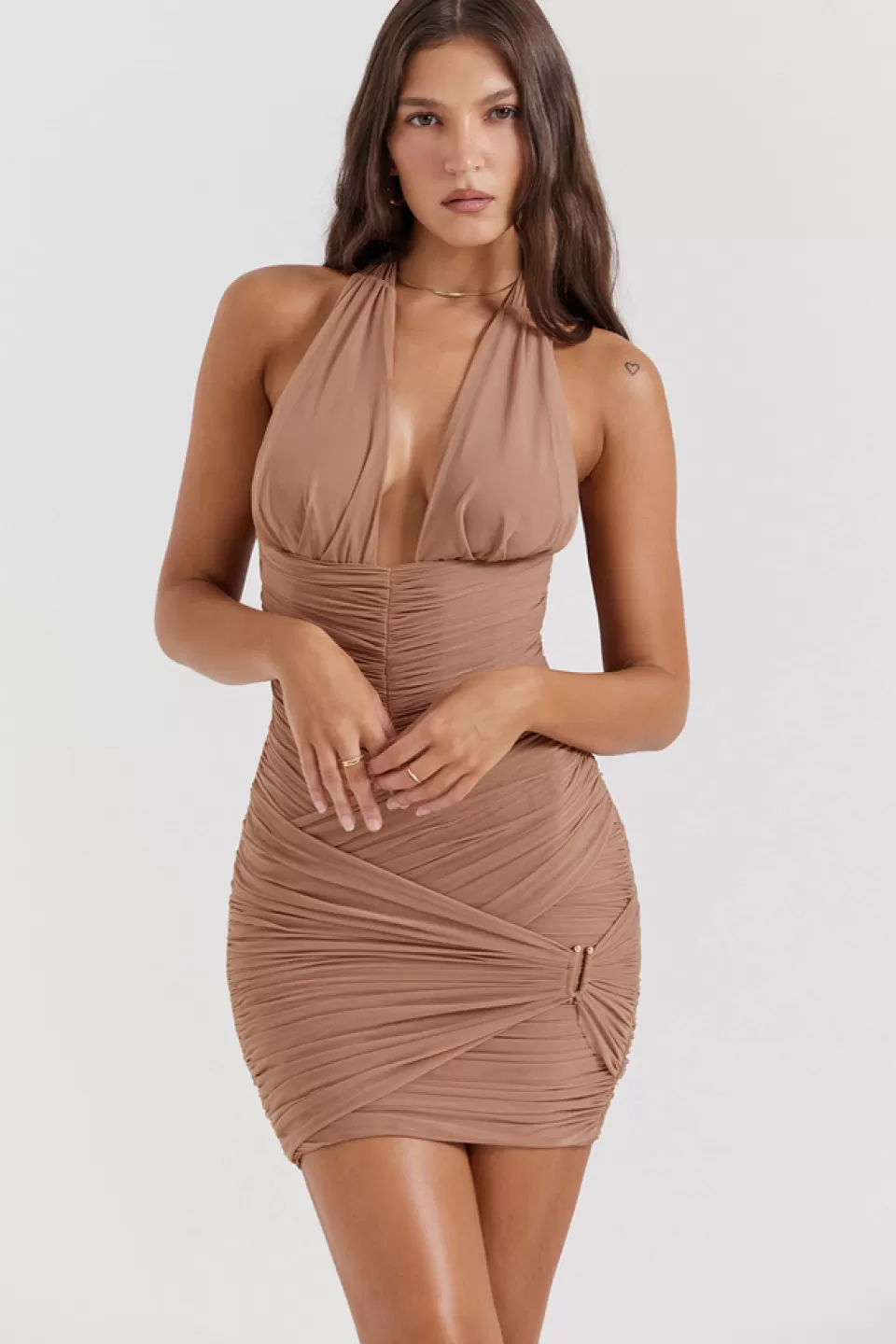 House of CB 'Laetitia' Hazelnut Gathered Mini Dress Fashion