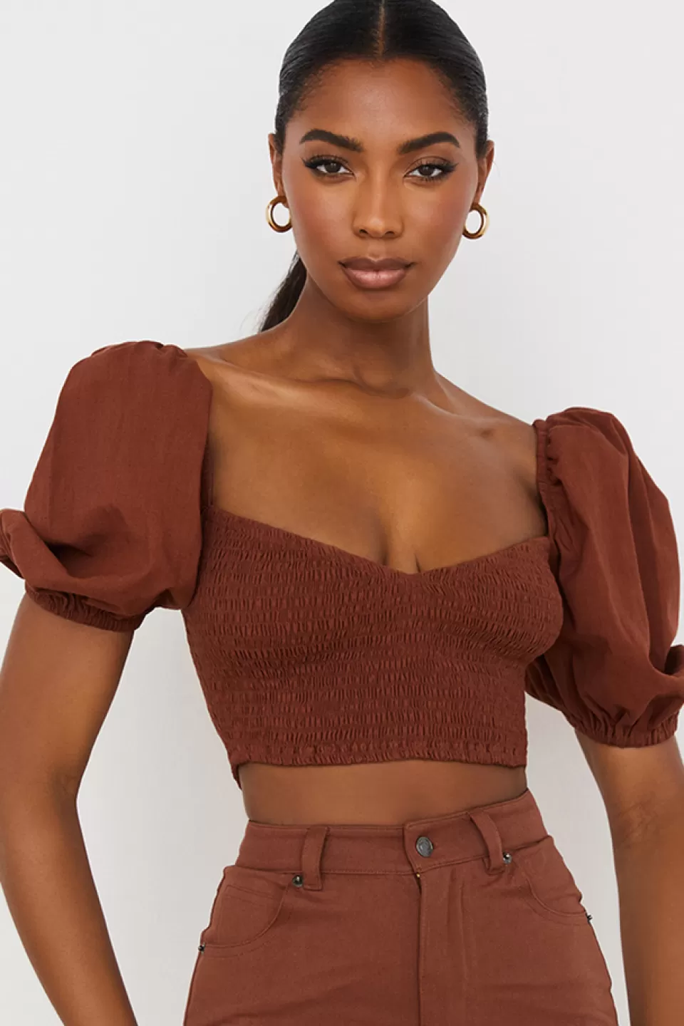 House of CB 'Lavanna' Cocoa Puff Sleeve Cropped Top Store