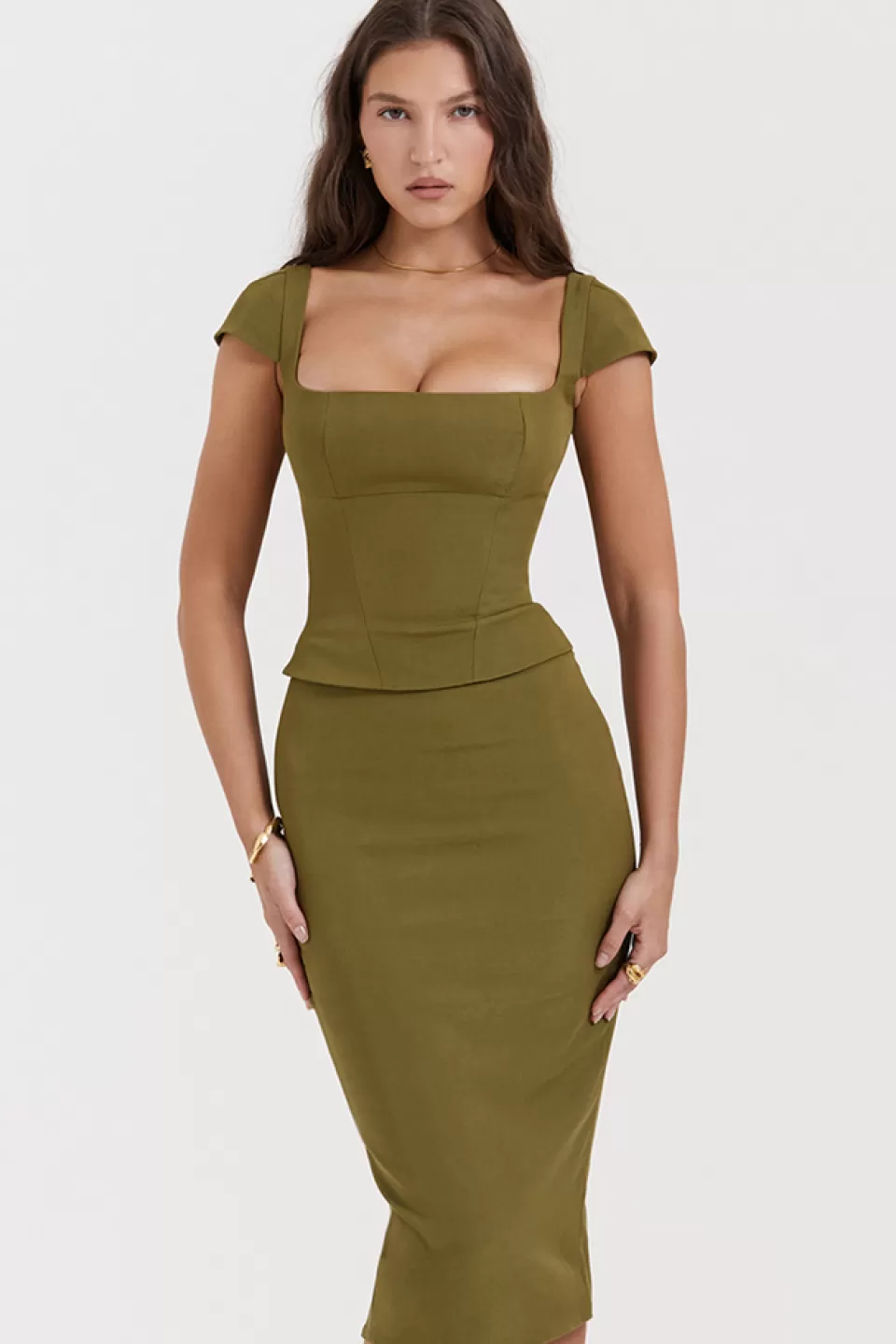 House of CB 'Layana' Olive Corset Midi Dress Cheap