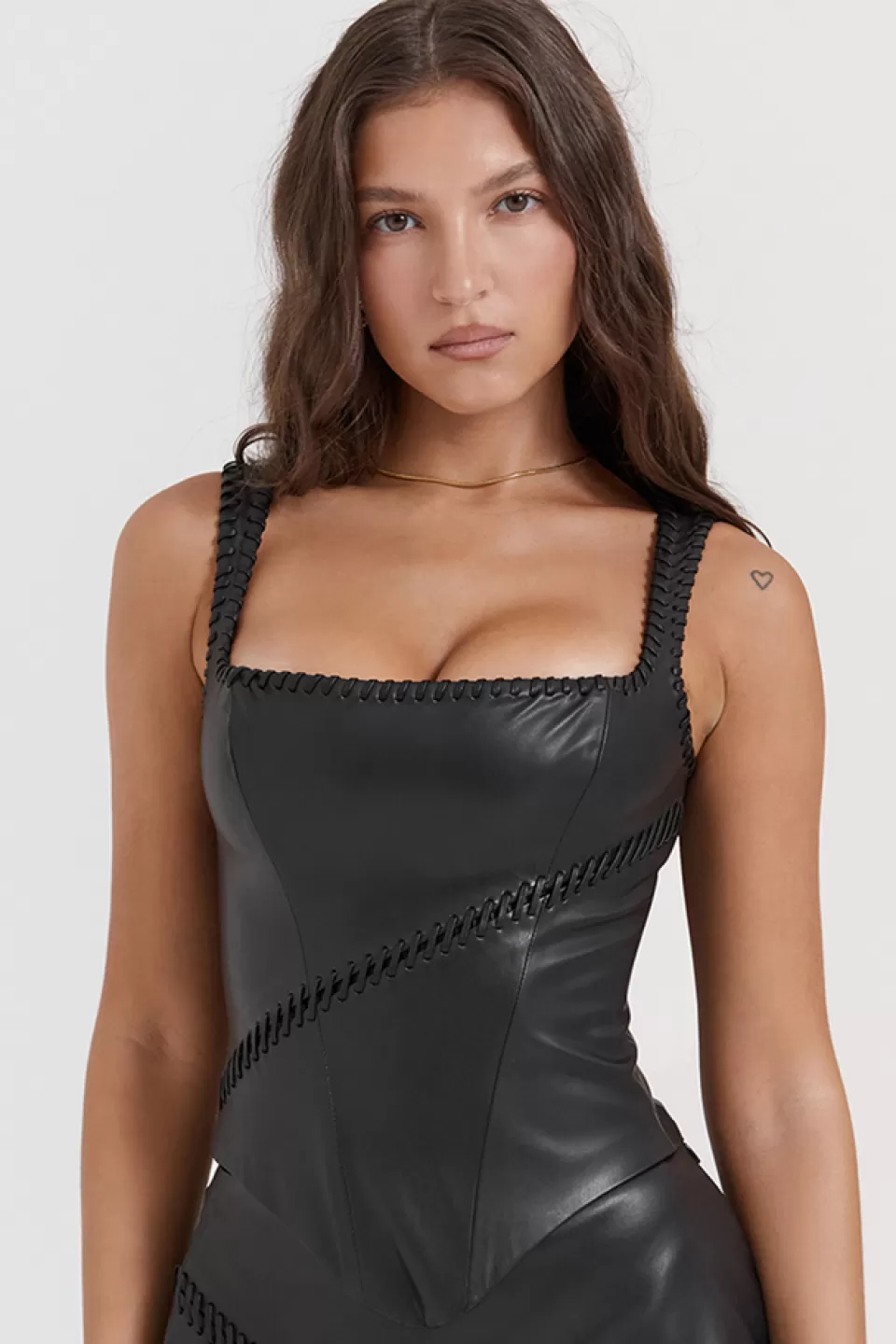 House of CB 'Leonie' Black Vegan Leather Corset Clearance