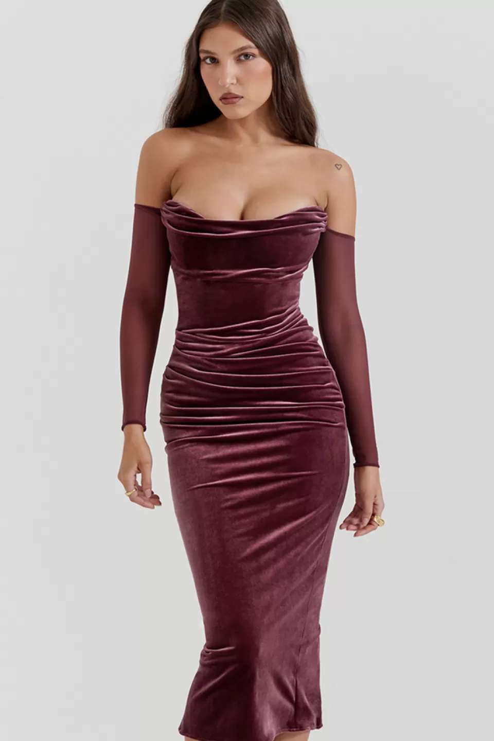 House of CB 'Leora' Mulberry Strapless Midi Dress Shop