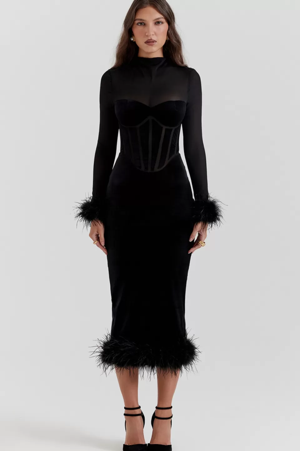 House of CB 'Lianna' Black Velvet Midi Dress Cheap