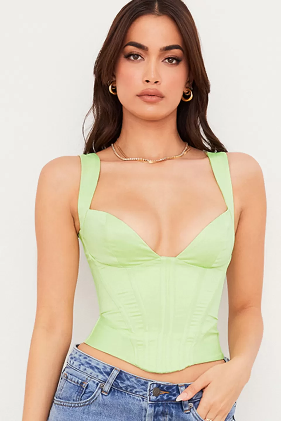 House of CB 'Liberty' Lime Satin Corset Online