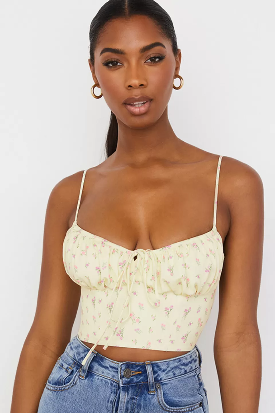 House of CB 'Lilibeth' Lemon Ditsy Floral Gathered Bustier Top Clearance