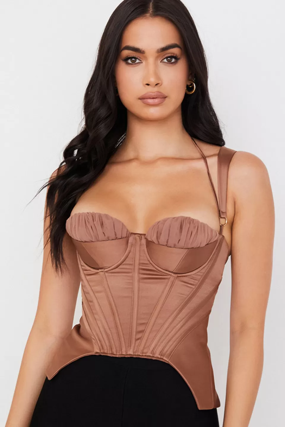 House of CB 'Livia' Toffee Satin Peplum Corset Best Sale