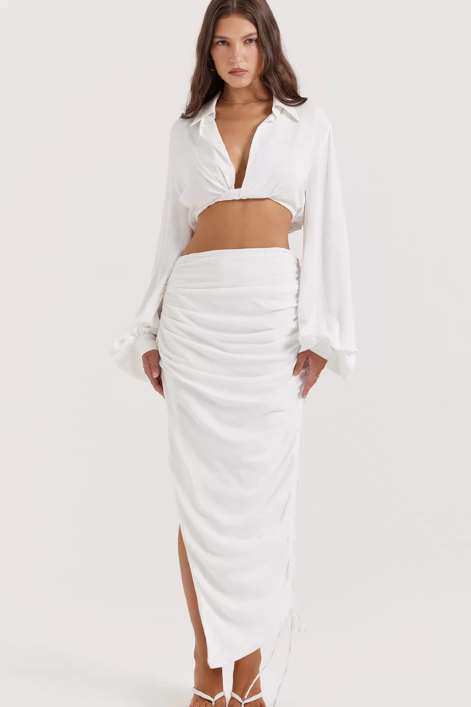 House of CB 'Loie' White Gathered Maxi Skirt Outlet