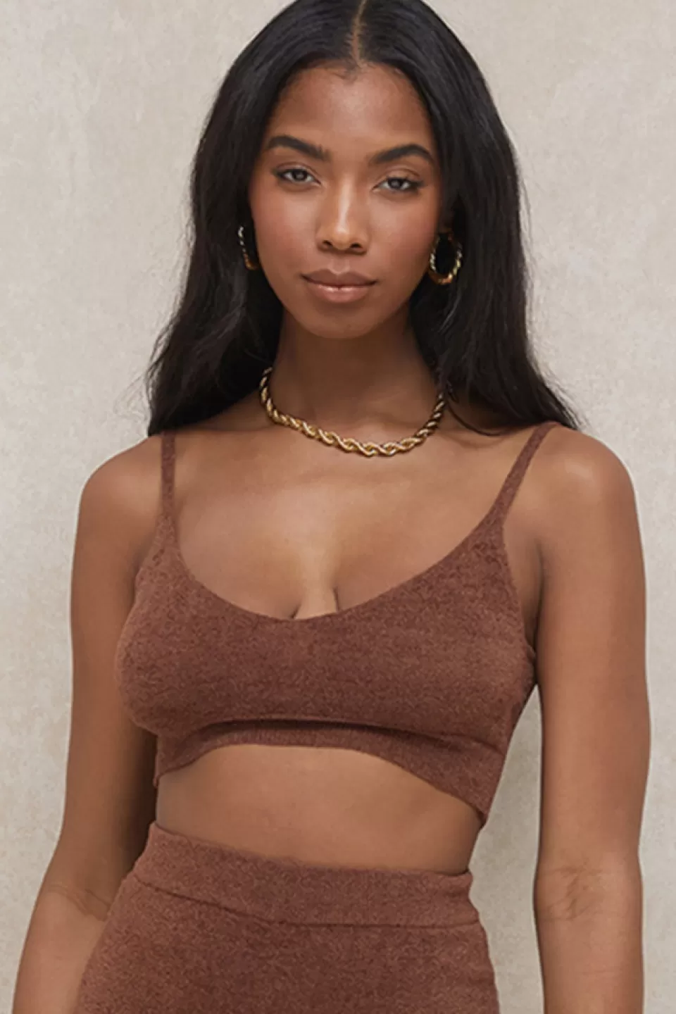 House of CB 'Lorna' Chocolate Fluffy Knit Crop Top Cheap