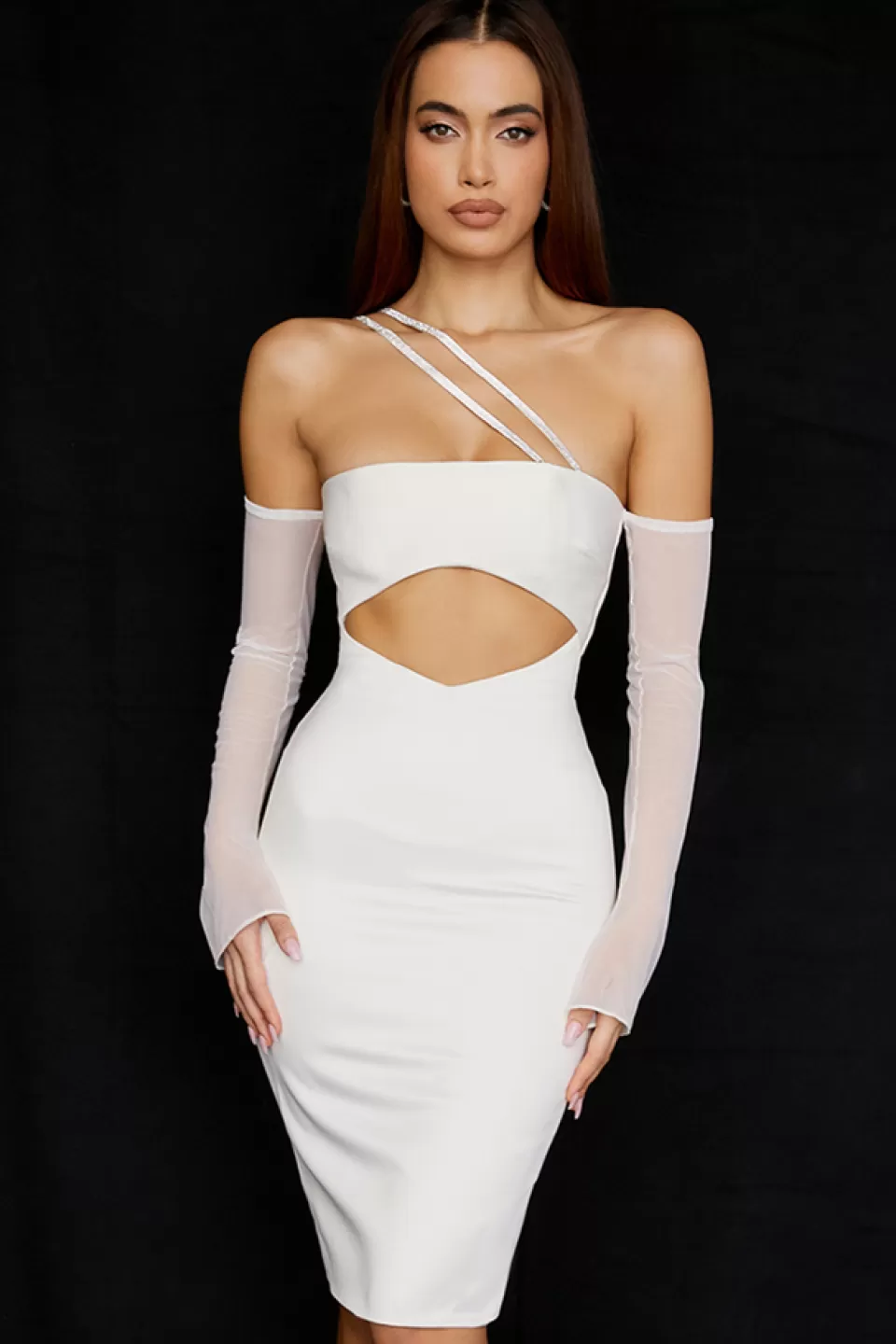 House of CB 'Loulou' Ivory Satin Cutout Midi Dress Shop