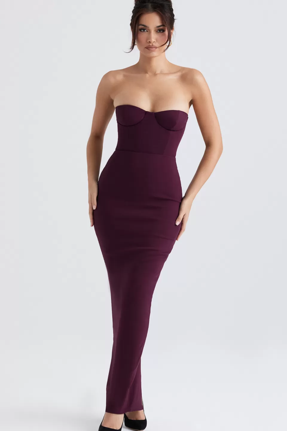 House of CB 'Lucia' Grape Strapless Corset Maxi Dress Hot