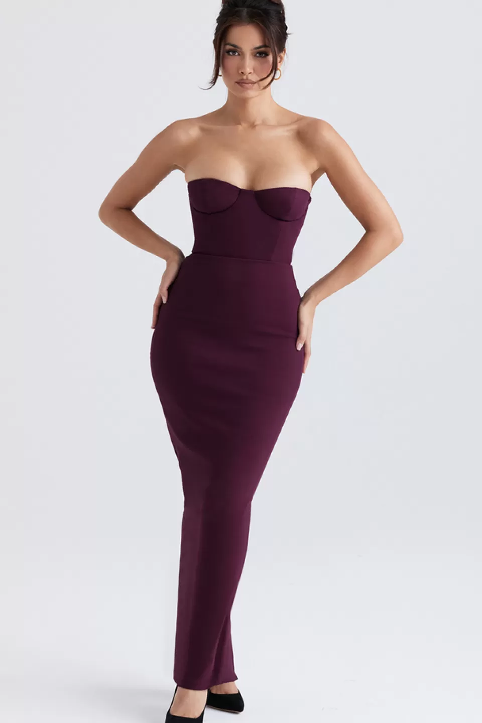 House of CB 'Lucia' Grape Strapless Corset Maxi Dress Hot