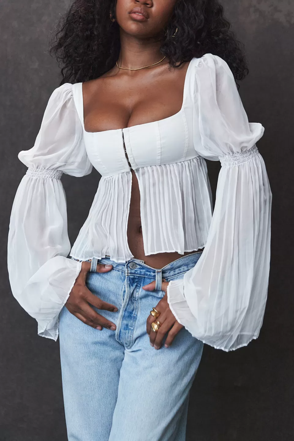 House of CB 'Lucie' White Pleated Top Flash Sale