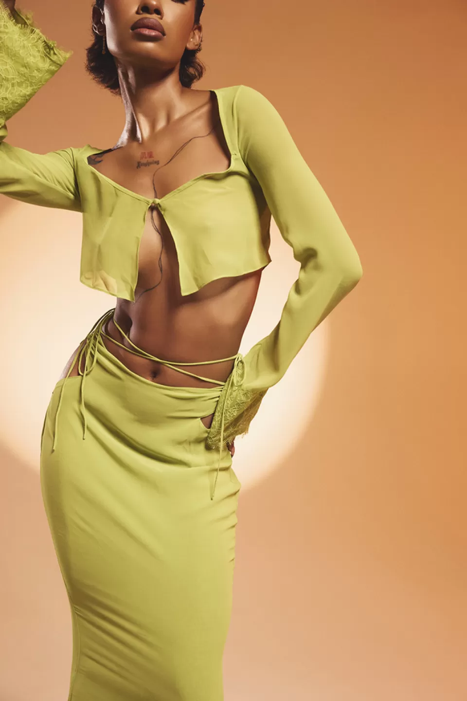 House of CB 'Madeline' Lime Green Georgette Maxi Skirt Best