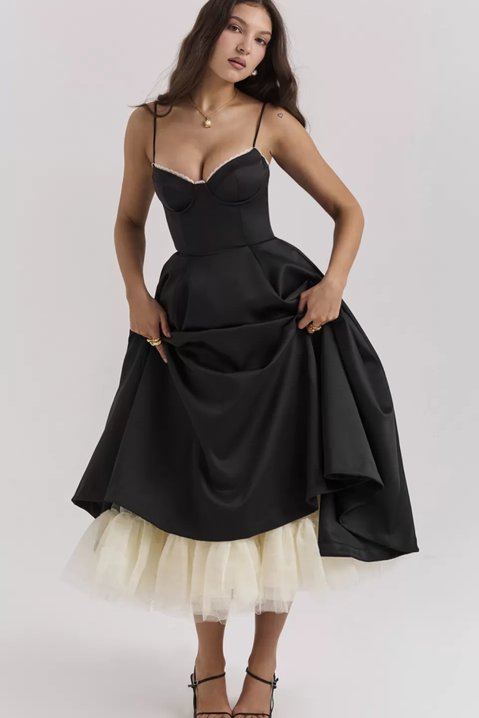 House of CB 'Mademoiselle' Black Tulle Midi Dress Flash Sale