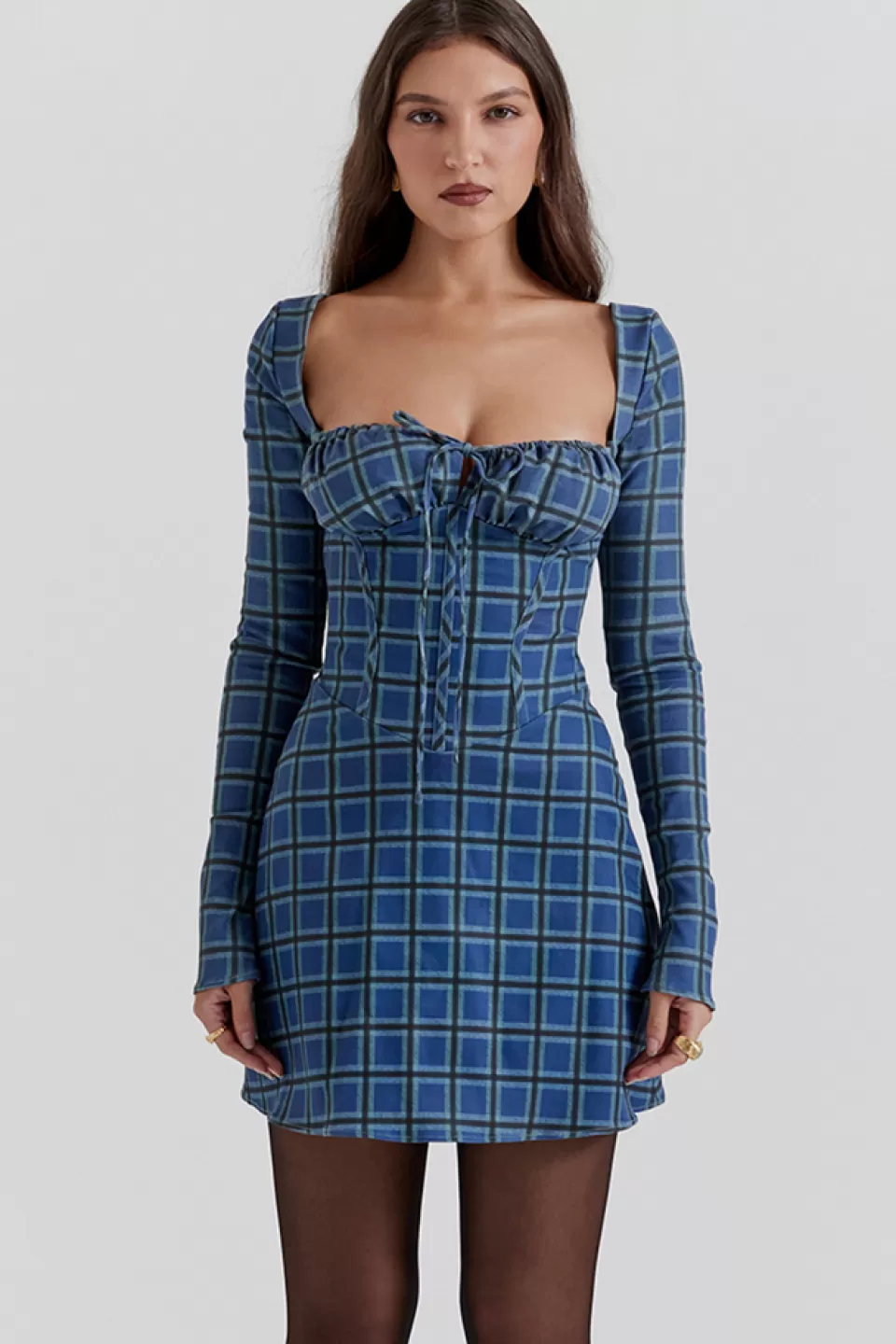 House of CB 'Malika' Blue Tartan Corset Mini Dress Shop