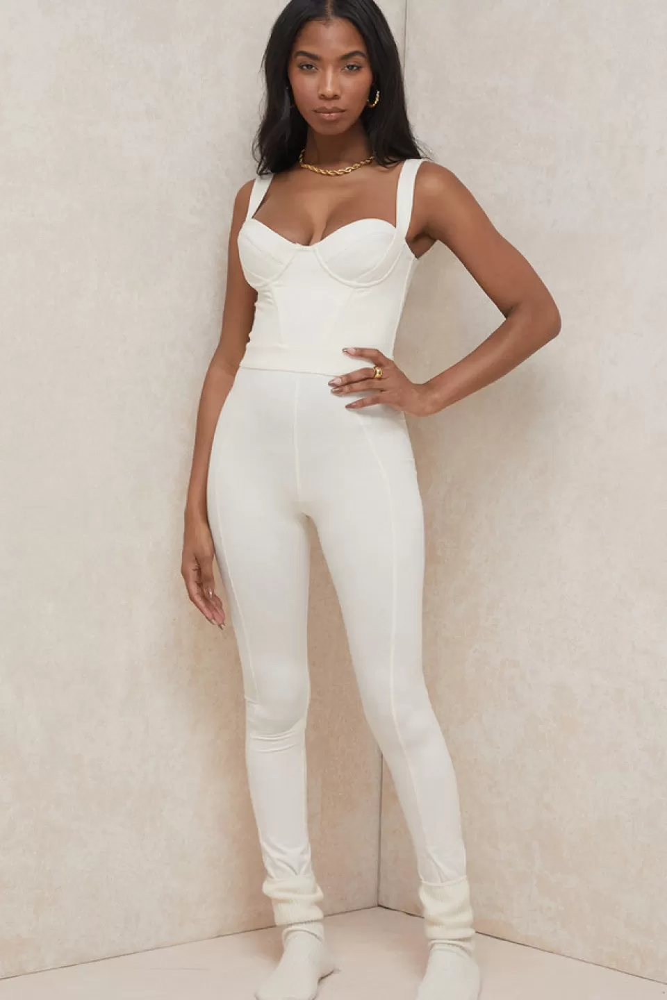 House of CB 'Mallen' Whisper White Stretch Jersey Jumpsuit Hot