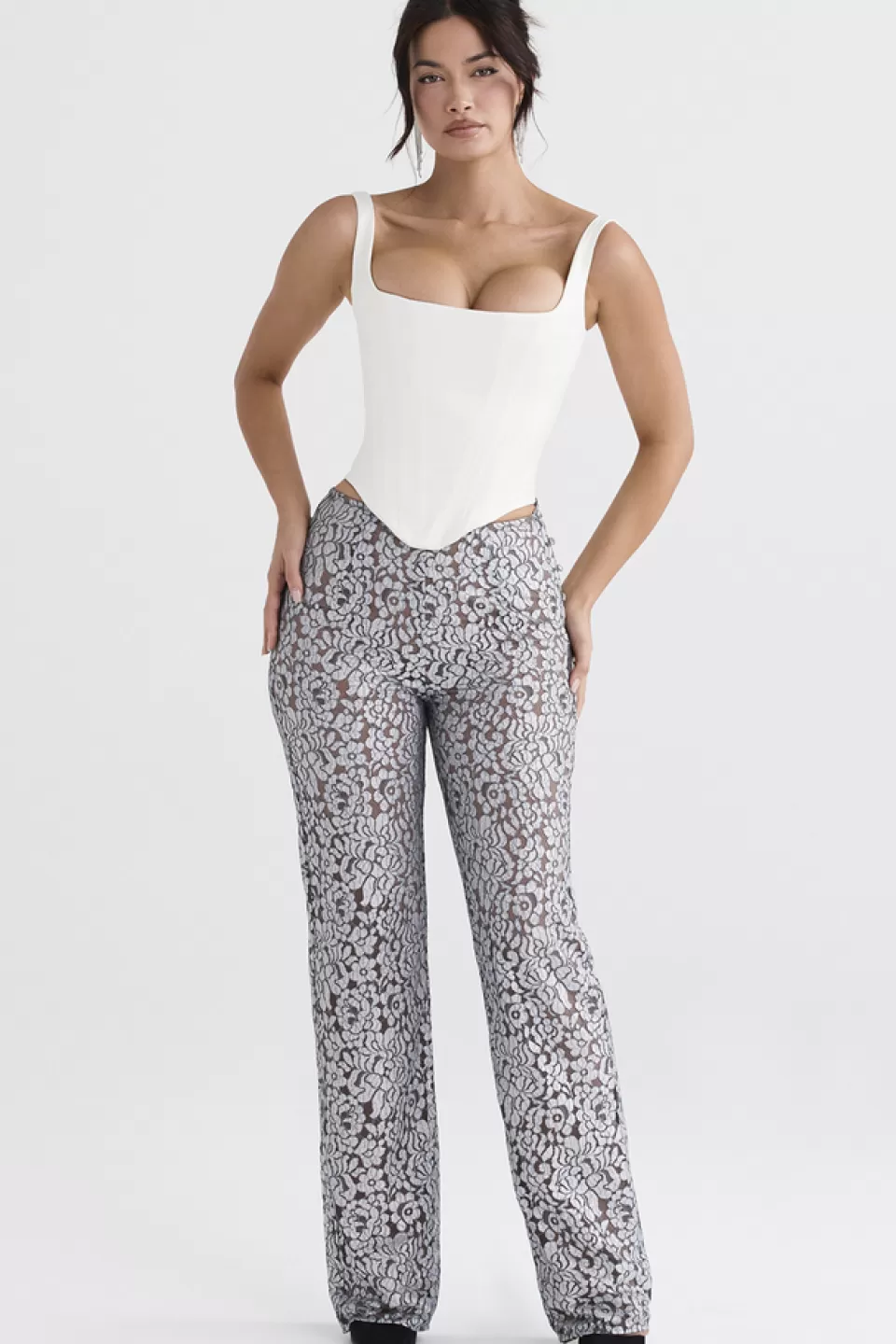 House of CB 'Mara' Silver Metallic Lace Trousers Fashion