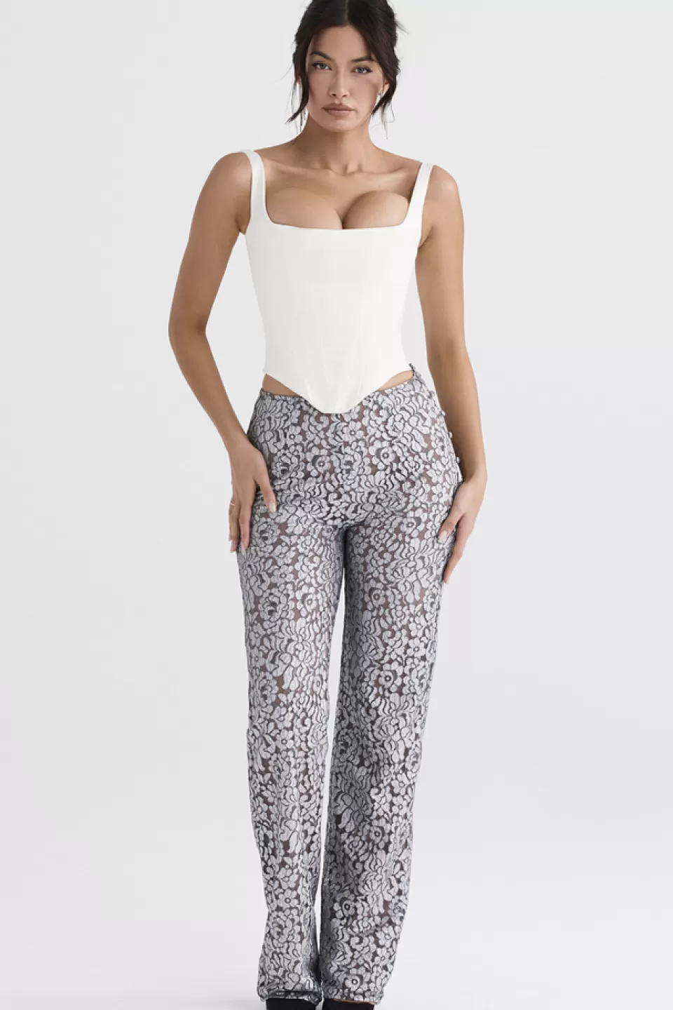 House of CB 'Mara' Silver Metallic Lace Trousers Fashion