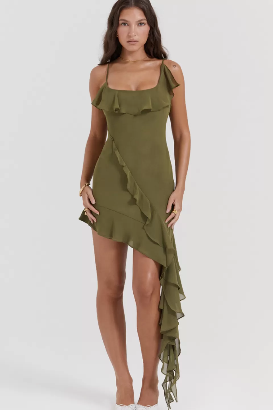 House of CB 'Marcia' Olive Ruffle Mini Dress Clearance