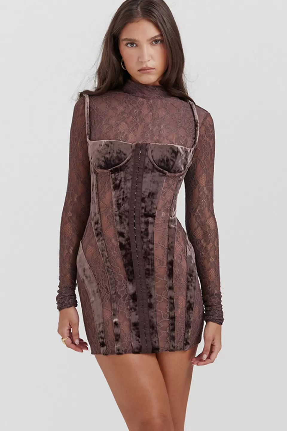 House of CB 'Marica' Brown Velvet & Lace Corset Dress Shop