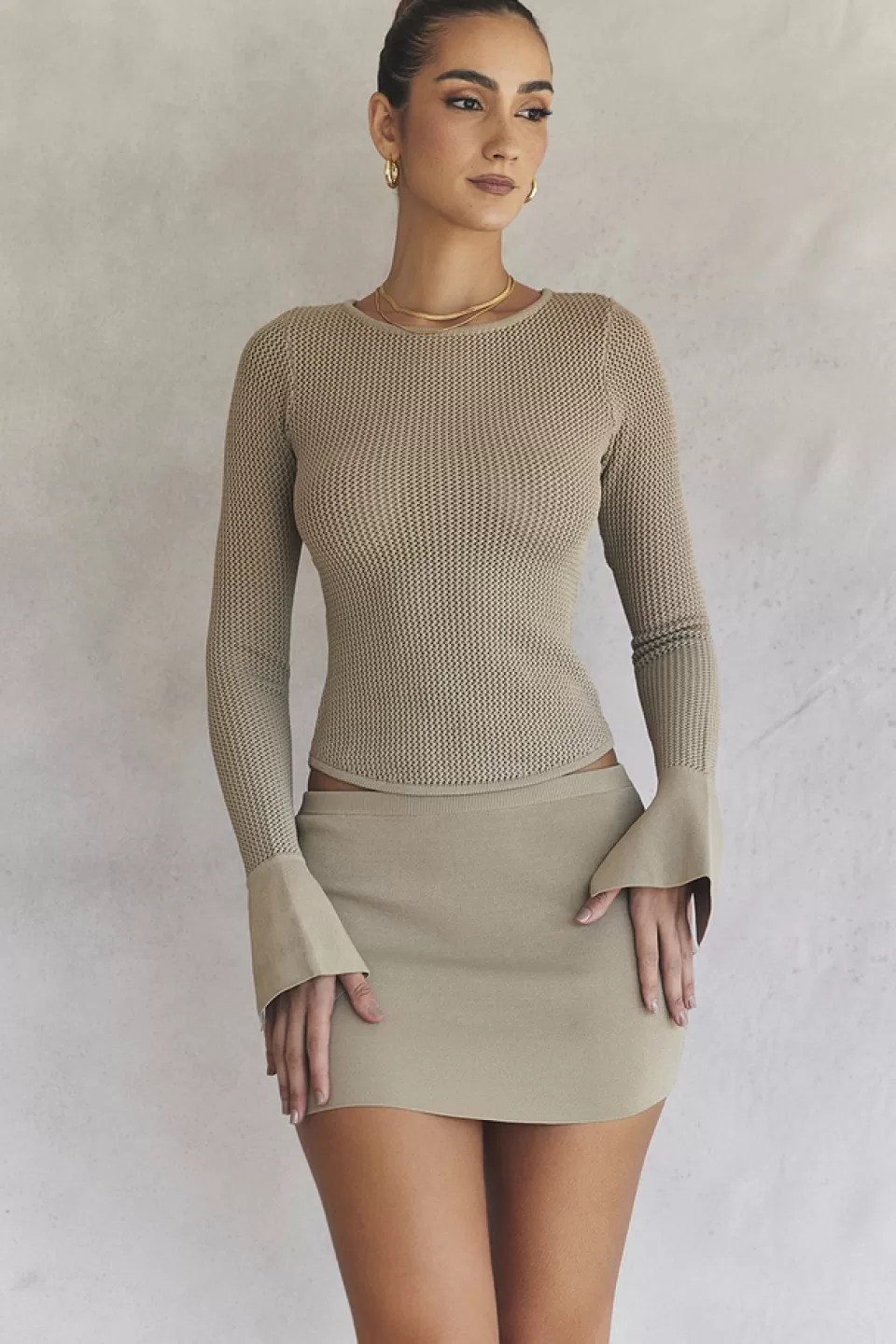 House of CB 'Mariella' Taupe Knit Mini Skirt Cheap