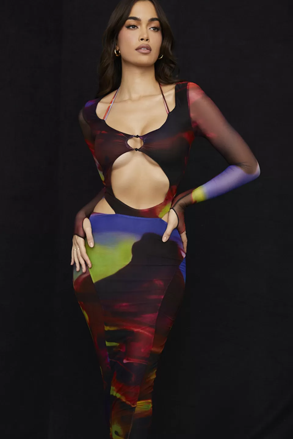 House of CB 'Marina' Printed Cut Out Midi Dress Fashion