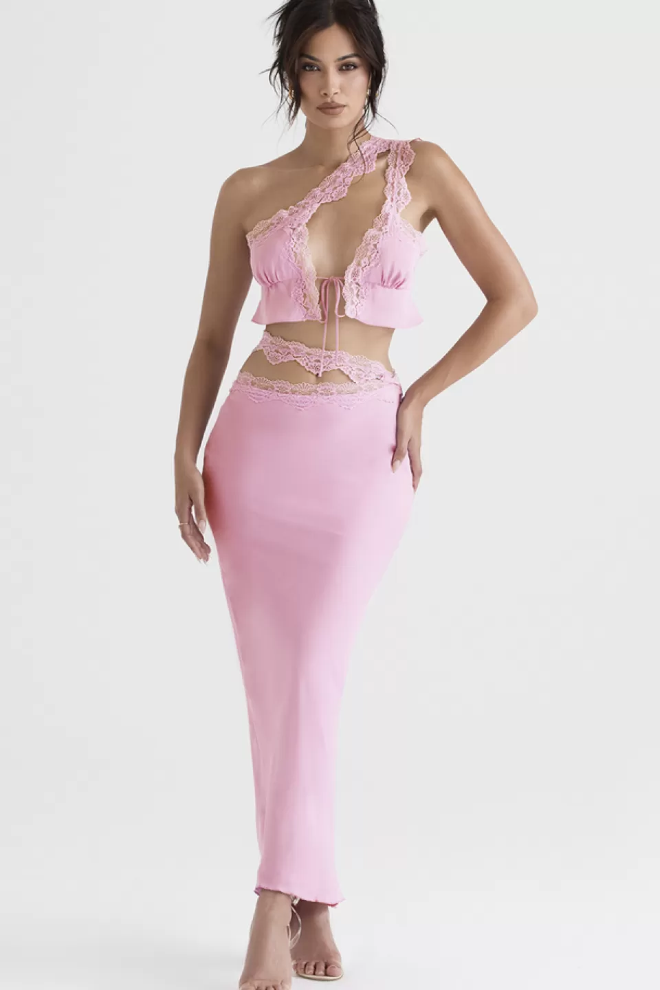 House of CB 'Mathilda' Pink Lace Trim Maxi Skirt Hot