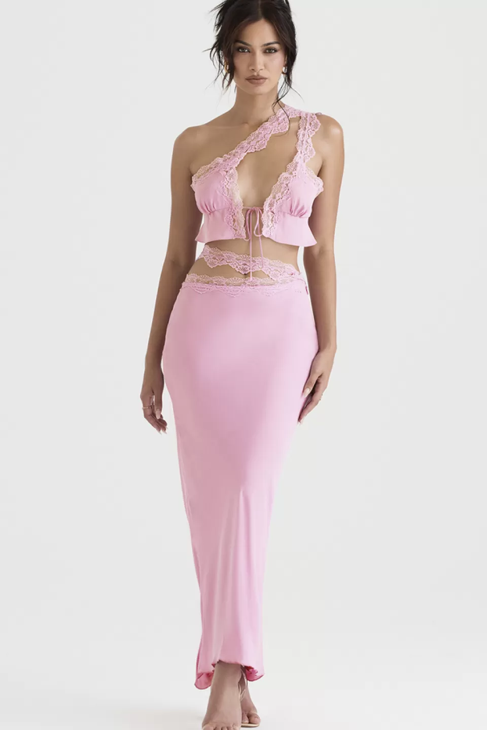 House of CB 'Mathilda' Pink Lace Trim Maxi Skirt Hot