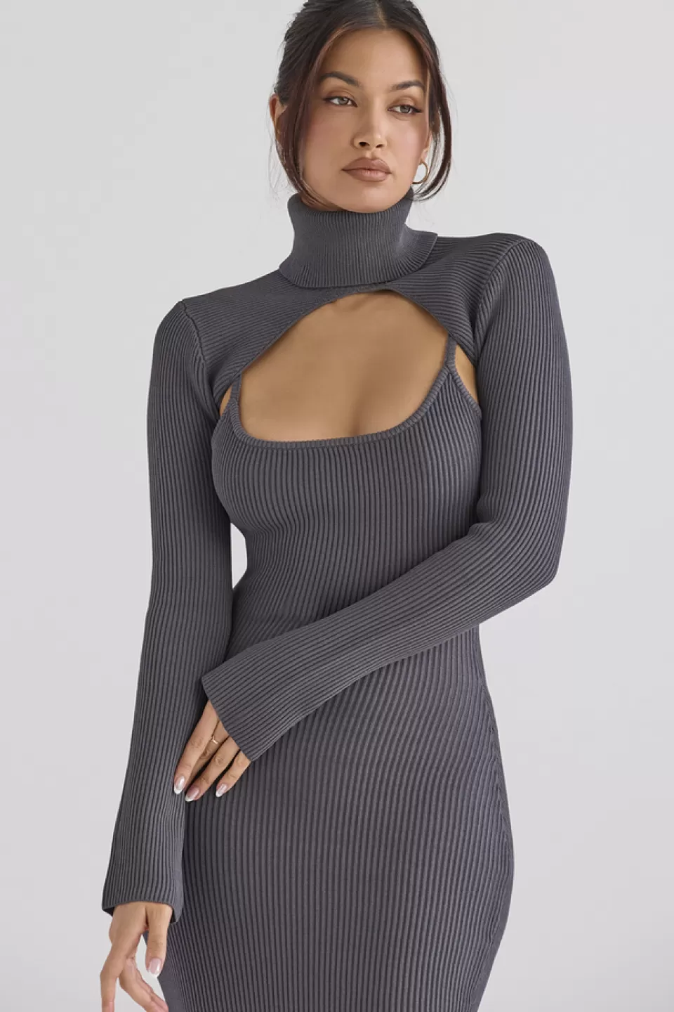 House of CB 'Meliora' Charcoal Knit Midi Dress Best