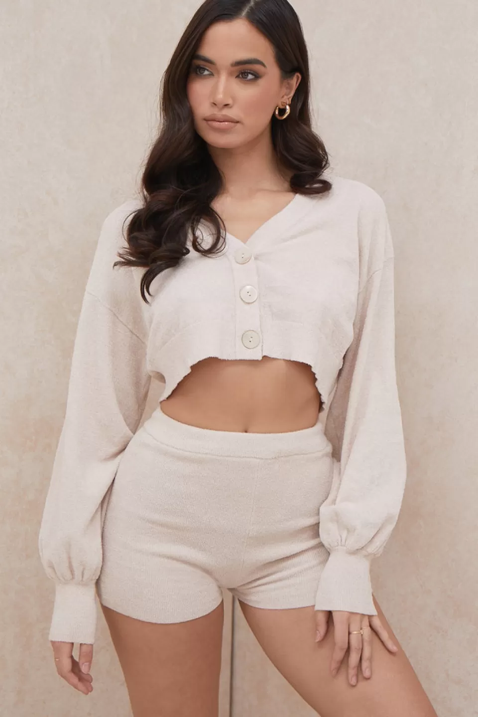 House of CB 'Meryl' Cream Cropped Boxy Cardigan Clearance