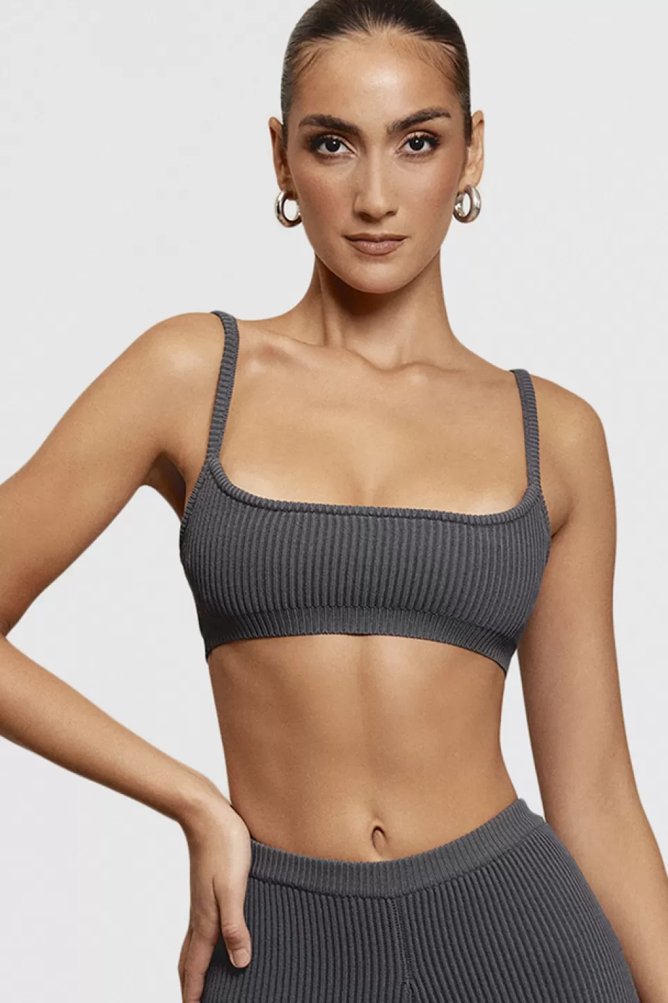 House of CB 'Mischa' Dark Grey Ribbed Knit Bralette Discount