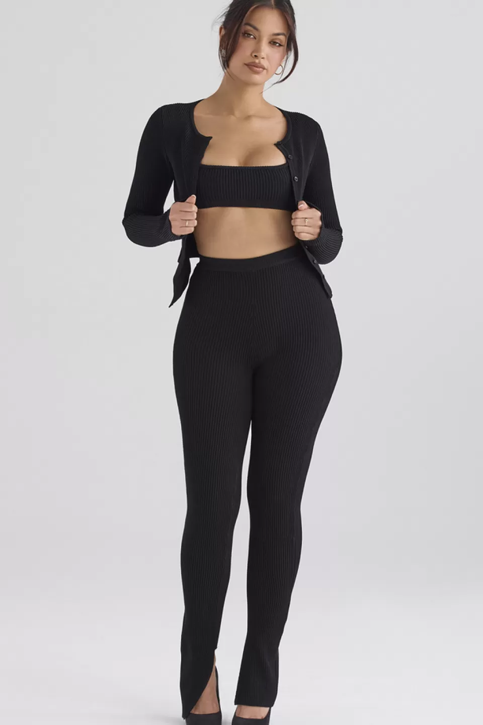 House of CB 'Mitzi' Black Ribbed Knit Leggings Discount