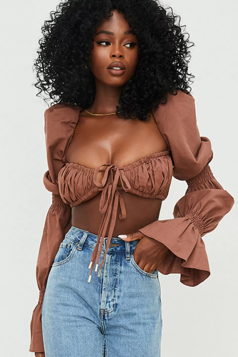 House of CB 'Molly' Chocolate Shirred Top Best