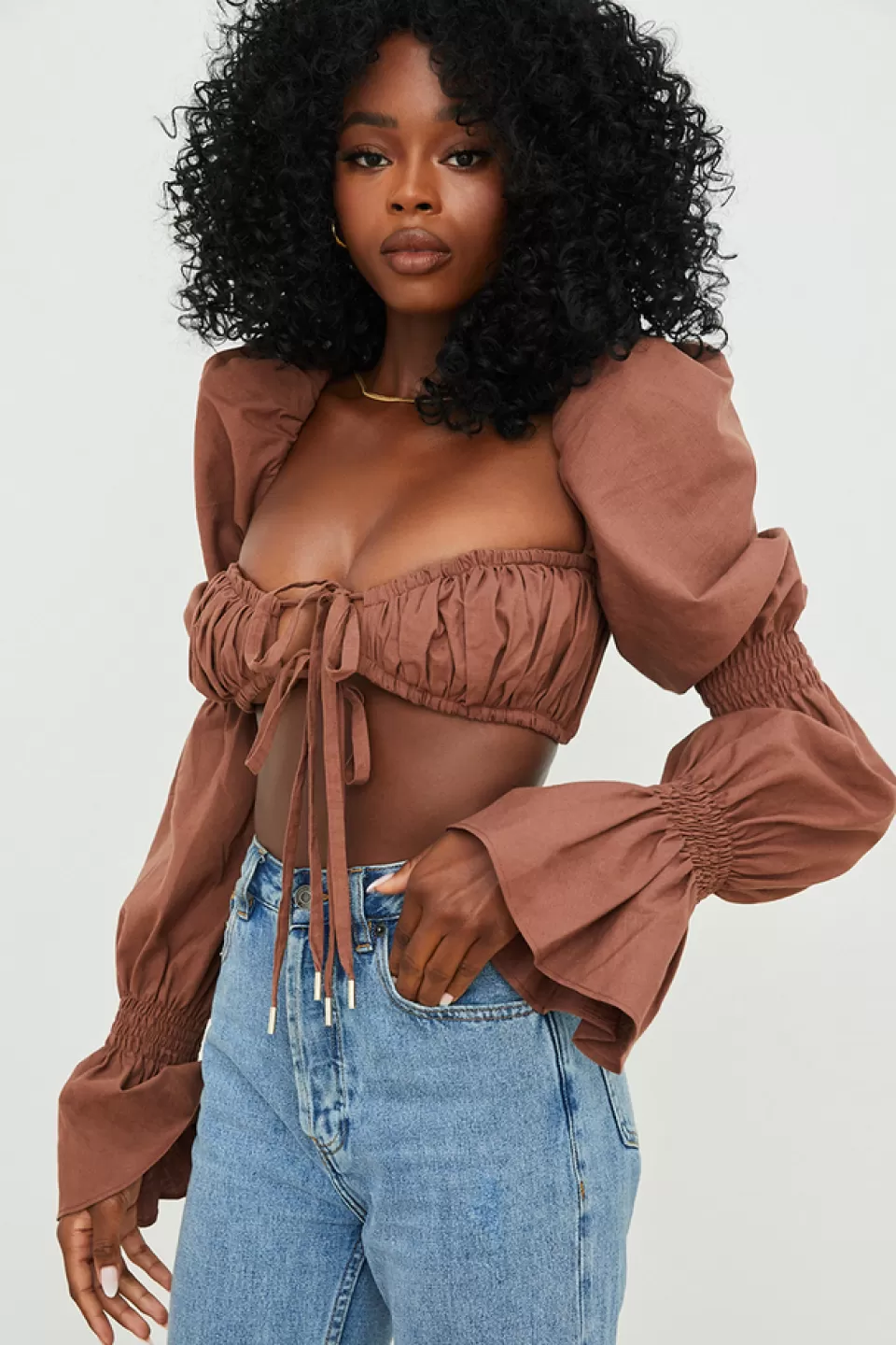 House of CB 'Molly' Chocolate Shirred Top Best