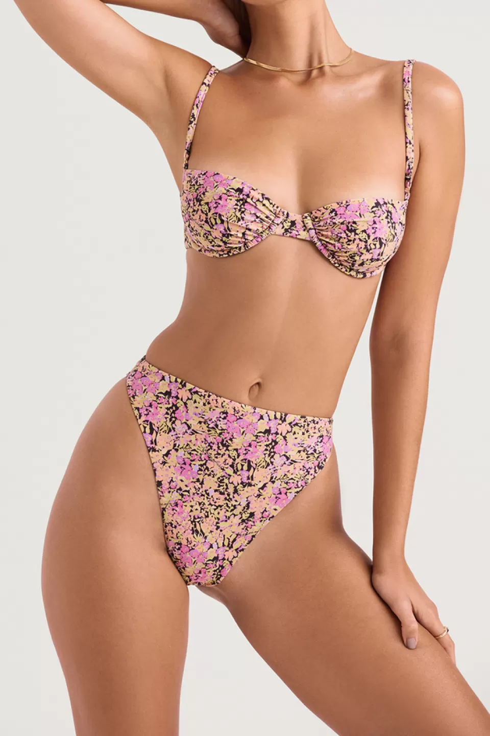 House of CB 'Mykonos' Olive Floral High Waist Bikini Bottom New